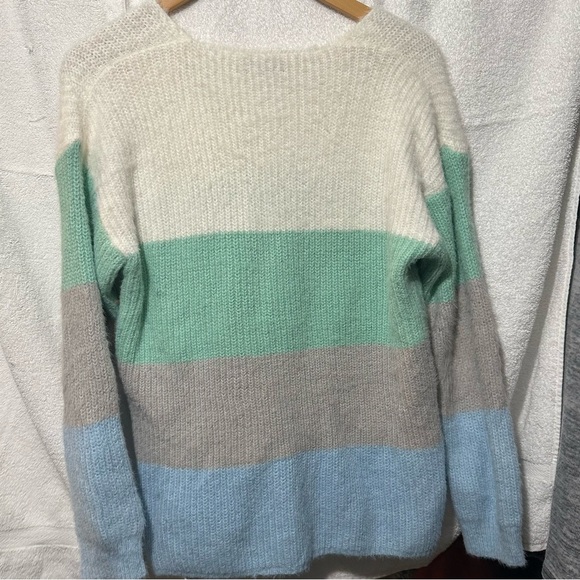 Paper Moon Mint Blue White Colorblock Pullover Sweater Women’s size Medium - Picture 2 of 6